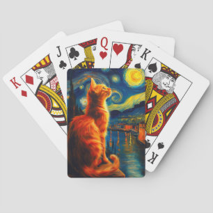 Baraja De Cartas Gato Jengibre Contemplativo   Cielo Nocturno Estre