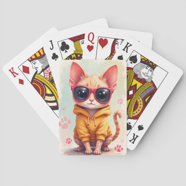 Baraja De Cartas Gato Kawaii Devon Rex Divertido (Reverso)