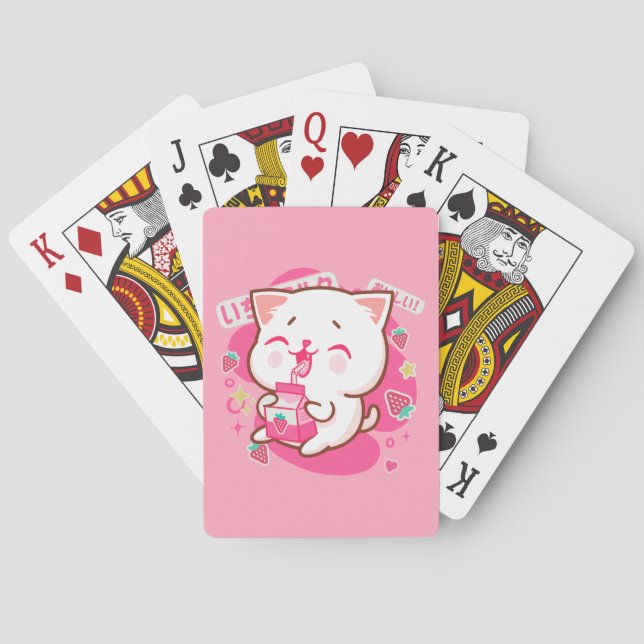 Baraja De Cartas Gato kawaii dulce leche de fresa japonesa (Reverso)