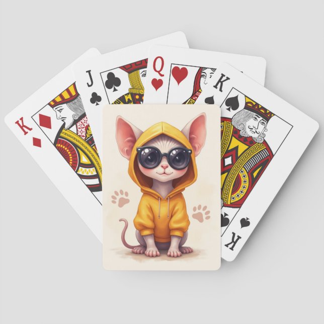 Baraja De Cartas Gato Kawaii Sphynx Divertido (Reverso)