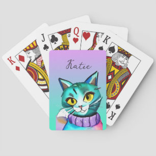 Baraja De Cartas Gato kitsch azul personalizado personalizado