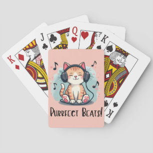 Baraja De Cartas Gato lindo con audífonos Kawaii Music Lover Art