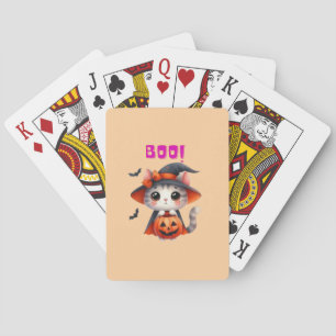 Baraja De Cartas Gato lindo de Halloween con calabaza y decoración