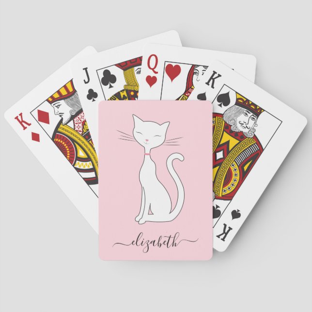 Baraja De Cartas Gato lindo monogramado rosa (Reverso)