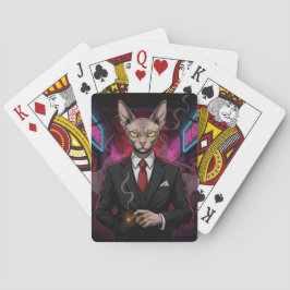 Baraja De Cartas Gato Mafia Sphynx en Estilo Neon Noir