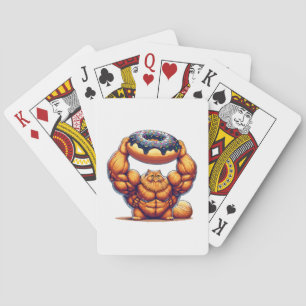 Baraja De Cartas Gato Musculoso Levantando Donut