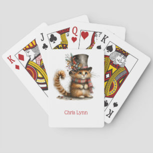 Baraja De Cartas Gato naranja lindo en un sombrero de copa Navidad