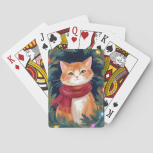 Baraja De Cartas Gato Naranja Navideño Mascota Festiva
