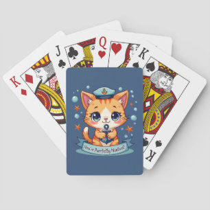Baraja De Cartas Gato Náutico Kawaii Velero Ancla Juego de Palabras