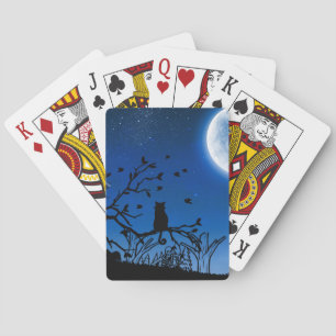 Baraja De Cartas Gato negro bajo la luz de la luna en silueta de ár