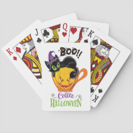 Baraja De Cartas Gato negro boo, calabaza temerosa café Halloween