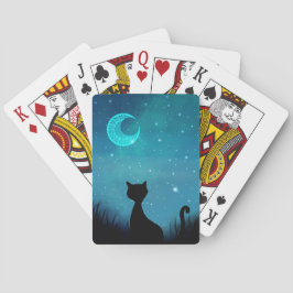 Baraja De Cartas Gato negro brillo cielo nocturno ilustración moder