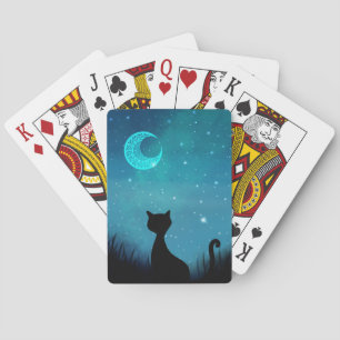 Baraja De Cartas Gato negro brillo cielo nocturno ilustración moder