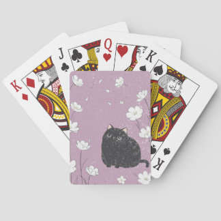 Baraja De Cartas Gato negro con flores blancas