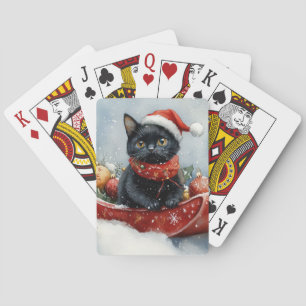 Baraja De Cartas Gato negro con manchas deja que nieve Navidades