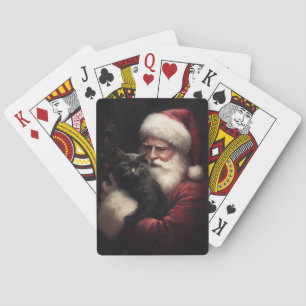 Baraja De Cartas Gato negro con Navidades festivos de Santa Claus
