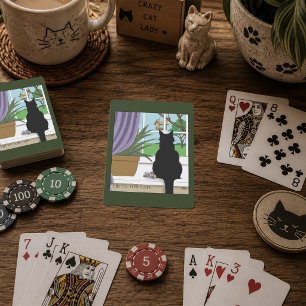 Baraja De Cartas Gato negro curioso verde humorístico Ventana 
