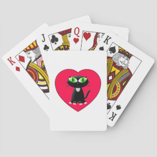 Baraja De Cartas Gato Negro En Corazón Rojo