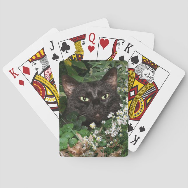 Baraja De Cartas Gato negro en wildflowers (Reverso)