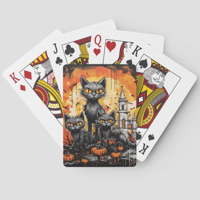 Baraja De Cartas Gato negro espumoso de Halloween (Reverso)