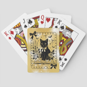 Baraja De Cartas Gato negro gótico - Libro místico de hechizos