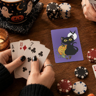 Baraja De Cartas Gato negro lindo púrpura espeluznante de Halloween
