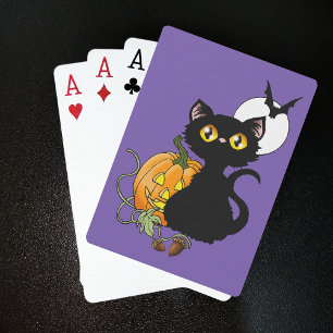 Baraja De Cartas Gato negro lindo púrpura espeluznante de Halloween