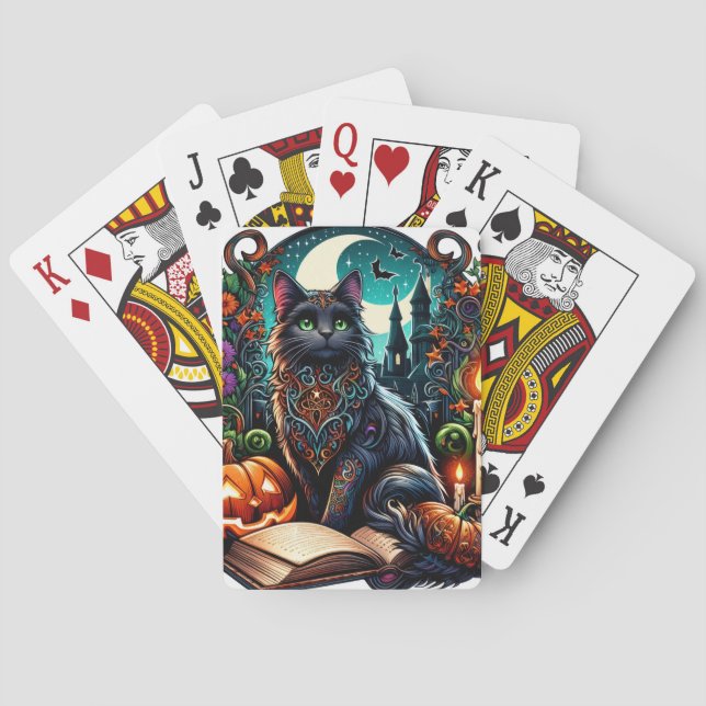 Baraja De Cartas Gato negro mágico libresco (Reverso)