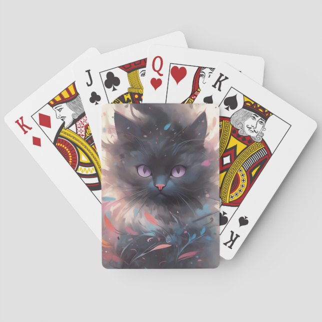 Baraja De Cartas Gato negro místico acuarela | Gato lindo (Reverso)