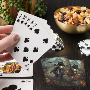 Baraja De Cartas Gato Negro Montando Motocicleta Halloween Espeluzn