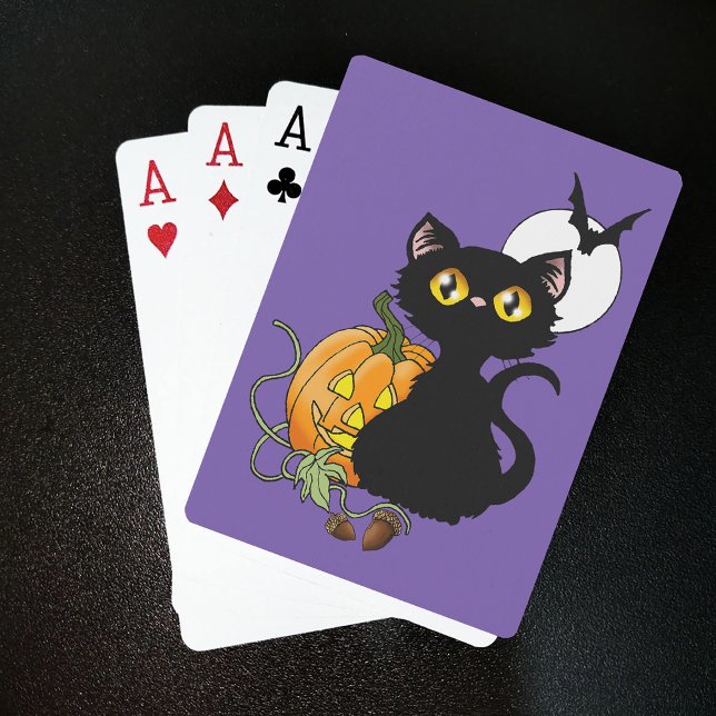 Baraja De Cartas Gato negro morado de la Calabaza de Halloween (Subido por el creador)