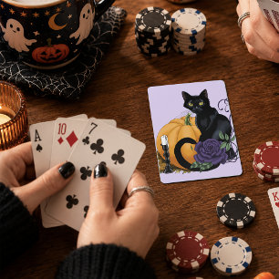 Baraja De Cartas Gato Negro Rosa Púrpura Calabaza Otoño