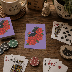 Baraja De Cartas Gato Negro Rosas Rojas Purpura