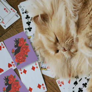 Baraja De Cartas Gato Negro Rosas Rojas Purpura