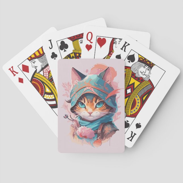 Baraja De Cartas Gato Ninja de acuarela cúpula (Reverso)