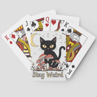 Baraja De Cartas Gato noir caprichoso enmarcado por hongos rojos y 