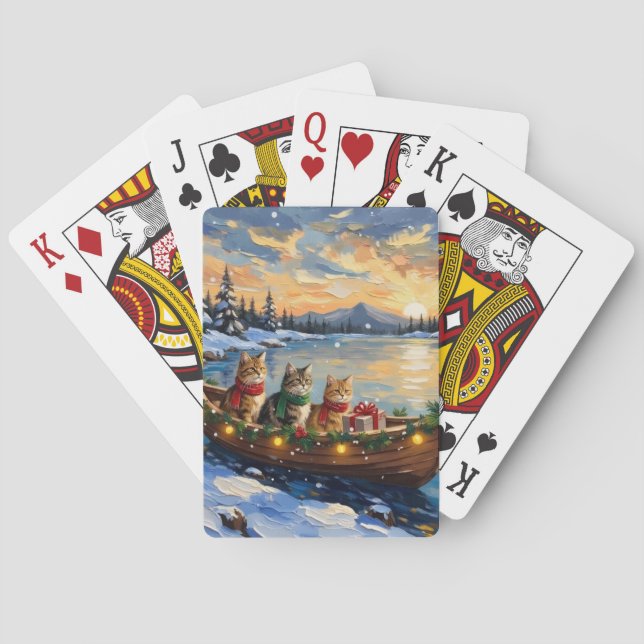 Baraja De Cartas Gato Persa Navidad Barco Fiesta (Reverso)