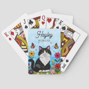 Baraja De Cartas Gato personalizado, flores y mariposas  