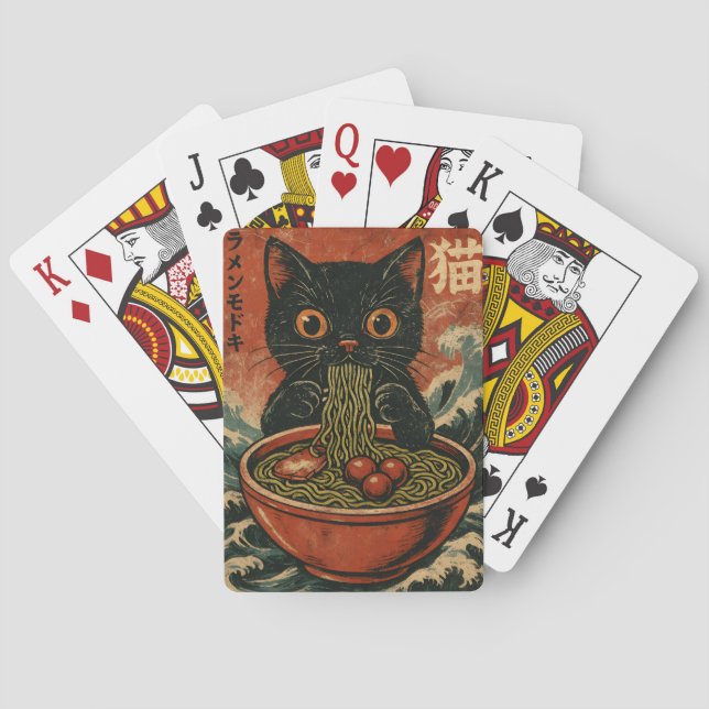 Baraja De Cartas Gato Ramen japonés gracioso gráfico Kawaii Cat Ani (Reverso)