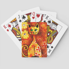 Baraja De Cartas Gato retro caprichoso Kitty Floral Naranja amarill