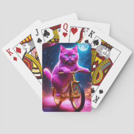 Baraja De Cartas Gato Rosado Montando En Bicicleta Dorada