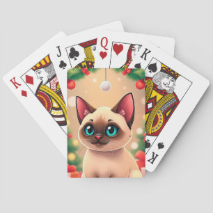 Baraja De Cartas Gato siamés adorable con decoraciones de Navidad