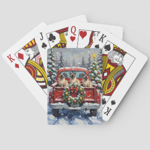 Baraja De Cartas Gato Siamés Camión Rojo Navidad Fiesta
