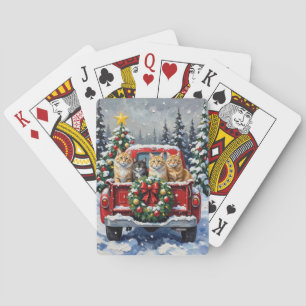 Baraja De Cartas Gato Siberiano Camión Rojo Navidad Fiesta