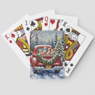 Baraja De Cartas Gato Sphynx Navidad Camión Rojo Fiesta