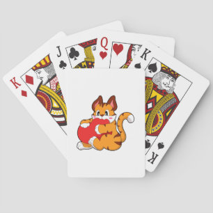 Baraja De Cartas Gato tigre enamorado del corazón. PNG