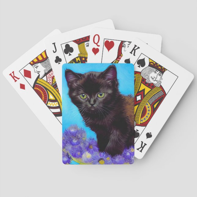 Baraja De Cartas Gato Van Gogh y flores (Reverso)