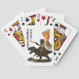 Baraja De Cartas Gato Vaquero Negro Épico Montando Dinosaurio con V