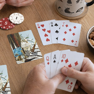 Baraja De Cartas Gato Vikingo Fantasía Dragón Azul