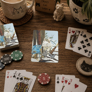 Baraja De Cartas Gato Vikingo Fantasía Dragón Azul